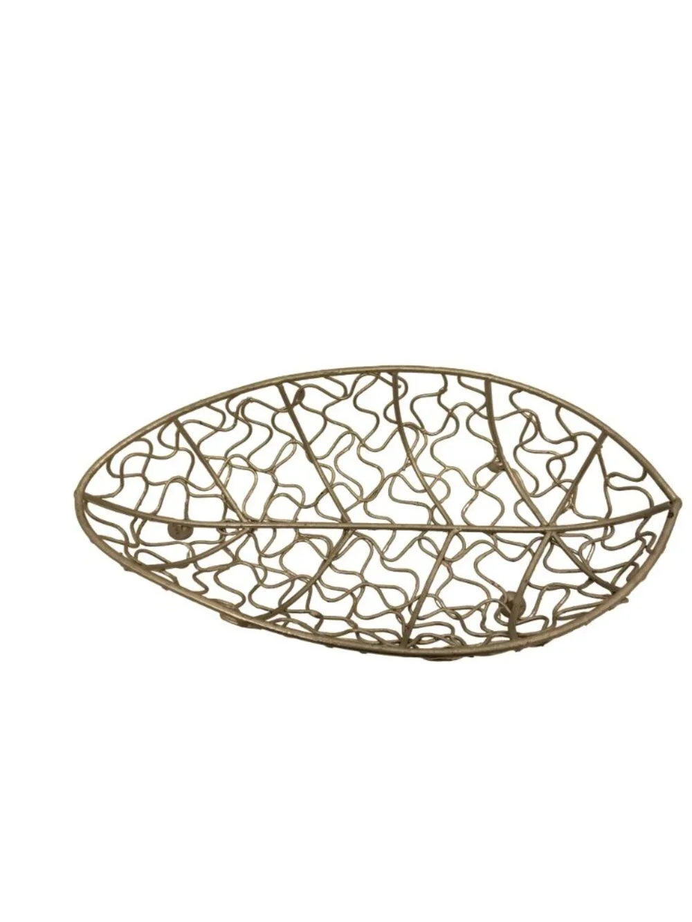 Silver Filigree Basket Leaf Oval Pedestal Metal Wire Football Shape